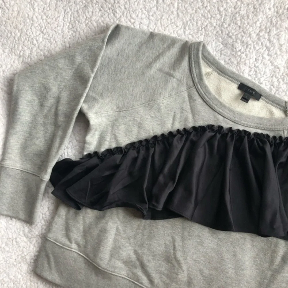 J. Crew Gray Sweatshirt w/ Asymmetrical Ruffle Detail szS